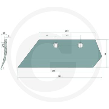 Voorschaar links - breedte 99mm, lengte 268mm, gatafstand 87mm