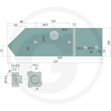 Wechselspitzenschar links 12x100x337 m12 mini