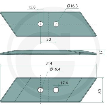 Schaarpunt rechts - passend voor lichaam: 31 uw, 36 ue, 38 wws, 39 uw