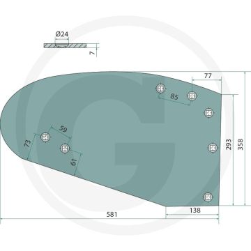 Rister-achterstuk inclusief bouten, rechts - hrp235o, passend voor bp-232 o v, bp-232 o, ubp-232 o, bp-233 o v, bp-233 o, ubp-233 o