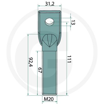 Draadeinde rechts m20
