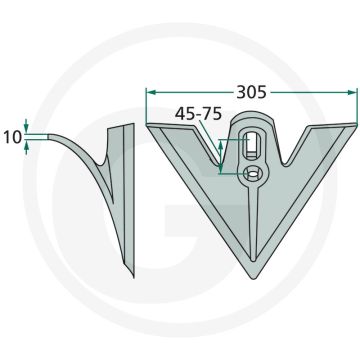 Ganzevoetbeitel gesmeed radius: 300 - werkbreedte 305mm