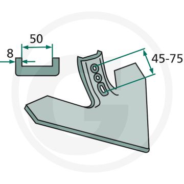 Ciseau à pied d'oie pour dents de cultivateur torsadées, grand rayon : 300, largeur de travail 350mm