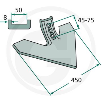Ciseau à pied d'oie angle de travail : 43° rayon : 300 - largeur de travail 450mm