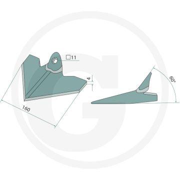 Schoffel 160 mm werkbreedte, 4 mm dikte, 60° werkhoek
