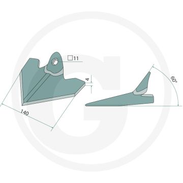 Schoffel 140 mm werkbreedte, 4 mm dikte, 60° werkhoek