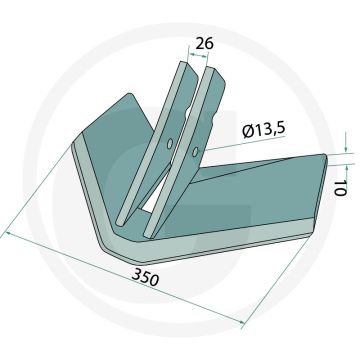 Topmix vleugelschaar - voor 25 mm tandsteel, 350 mm werkbreedte