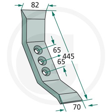 Beitel 18mm dikte, 445 x 70 \/ 82 x 18 mm, 3 gaten, 70 \/ 82 mm werkbreedte - alpego