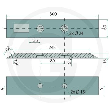 Schaarbeitel versterkt - 2 gaten, montage tip: handmatig vastdraaien