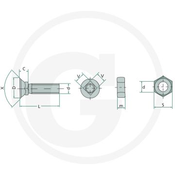 Boulon de charrue - dimensions : m12 x 35