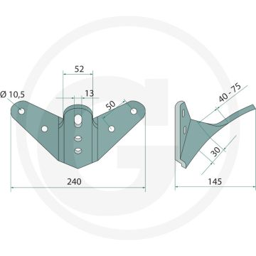 Houder los - afstand tussen gaten: 45-75 mm