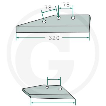 Vleugelschaar rechts (oude uitvoering) - afmetingen: 320 x 10 mm
