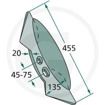 Hoekbeitel, 2-zijdig radius: 300, afmetingen: 455 x 135 x 20 mm