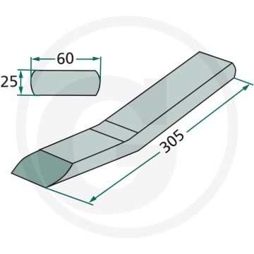 Aanlaspunt voor diepwoeler - afmetingen: 305 x 60 x 25 mm