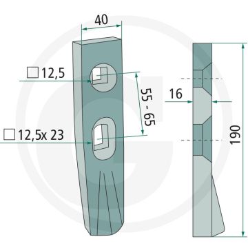 Beitel culitipress 190x40x16mm met 2 gaten