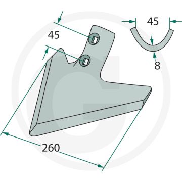 Beitel k30 radius: 300 - werkbreedte 260mm