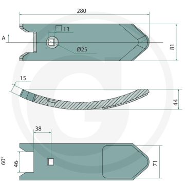 Schaarpunt gecoat - tiger mulch mix systeem, 80x15mm, horsch