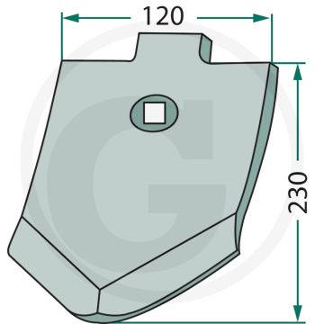 Schaarpunt - nieuwe uitvoering, afmetingen: 230 x 120 x 10 mm