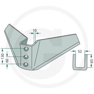 Frank vleugelschaar - werkbreedte 480mm, 25° werkhoek, 3 gaten