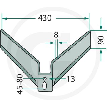 Angle de travail de la cisaille à ailettes : 25° - espacement des trous 45-80 mm