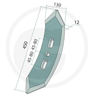 Voorbeitel 450 x 130 x 12 mm - m12 din 608