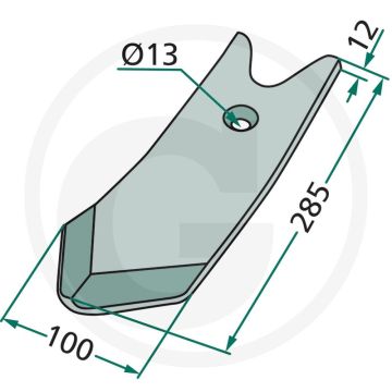 Schaarpunt onderzijde gecoat - afmetingen: 285 x 100 x 12 mm