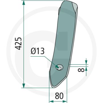 Geleideplaat midden, "topmix" met steun - afmetingen: 425 x 80 x 8 mm, type: trio