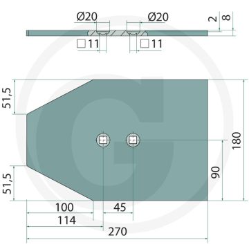 Levelboard slijtplaat gatafstand: 45 mm - afmetingen: 180 x 270 x 10 mm