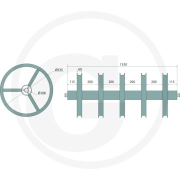 Walzenteil - 5 ringe - 1400mm - dikte: 40mm