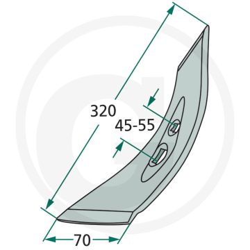 Voorbeitel rechts, gedraaid - afmetingen: 320 x 70 x 10 mm