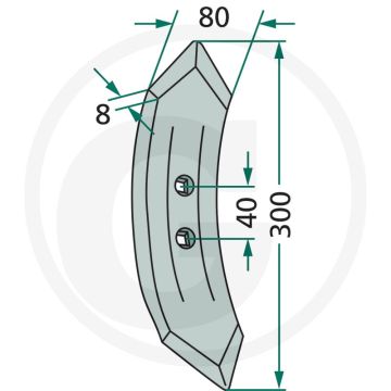Beitel k32 - afmetingen: 300 x 80 x 8 mm