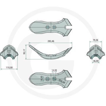 Pointe de cisaillement robuste avec plaque d'usure en carbure brasée - dimensions : 110x12mm
