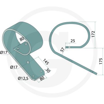 Bladveer - kongskilde cultivatorstelen/tanden, lengte 300mm