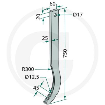 Steel cultivatorsteel 750mm lengte