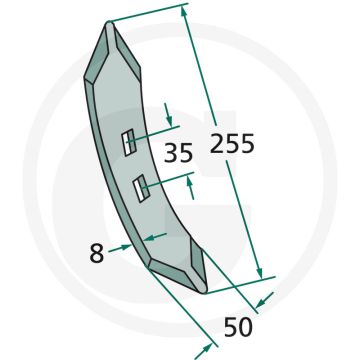 Beitel - werkbreedte 50mm - 255x50x8mm - 2 gaten