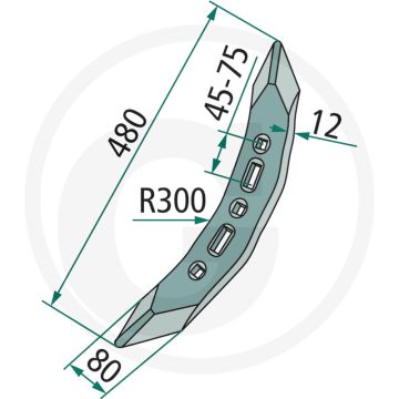 Schaarpunt radius: 300 - werkbreedte 80mm
