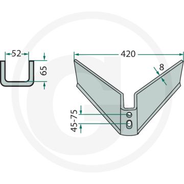 Angle de travail de la cisaille à ailes : 25° - largeur de travail 420mm