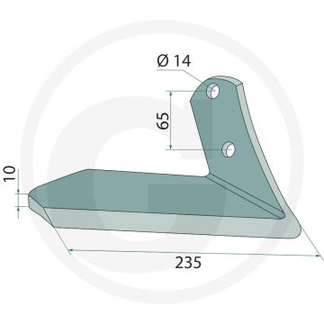 Vleugelschaar rechts - cultimer, 235 x 10 mm, 10 mm dik, 2 gaten, 235 mm werkbreedte