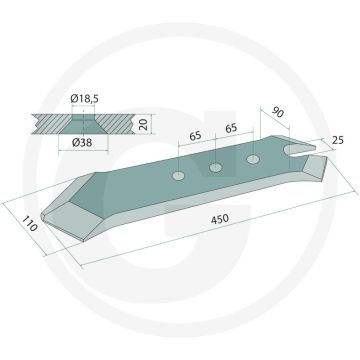 Scharspitze 110x20x450 mm met 3 gaten - grondbewerking en zaaitechniek