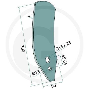 Geleideplaat rechts - afmetingen: 300x80x5 mm, breedte: 80 mm, lengte: 300 mm, gatafstand: 45-55 mm, type: clc pro