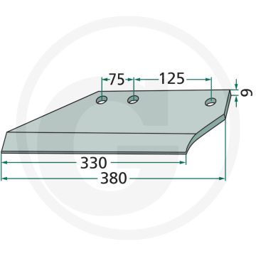 Vleugelschaar rechts (nieuwe uitvoering) - werkbreedte 330mm, gatafstand 75/125