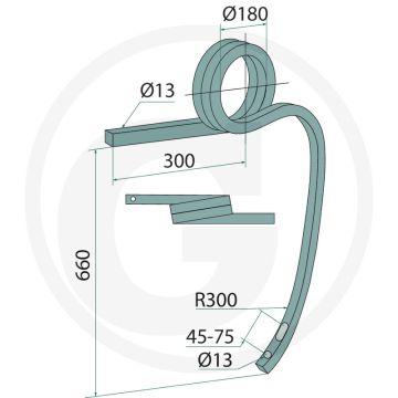 Schwergrubberstiel gedreht links - radius r: 300