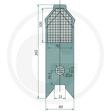Schaarpunt onderzijde gecoat - k8p, 260 x 80 x 14 mm