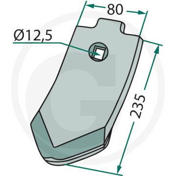 Schaarpunt s 8 p - afmetingen 235 x 80 x 15 mm