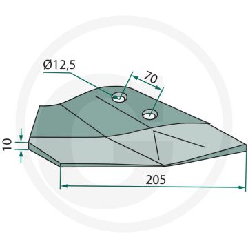 Vleugelschaar rechts, gebogen - werkbreedte 205mm