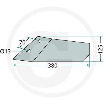 Vleugelschaar rechts, gebogen - werkbreedte 380mm