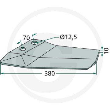 Ganzevoetbeitel links, onderzijde gecoat - werkbreedte 380mm