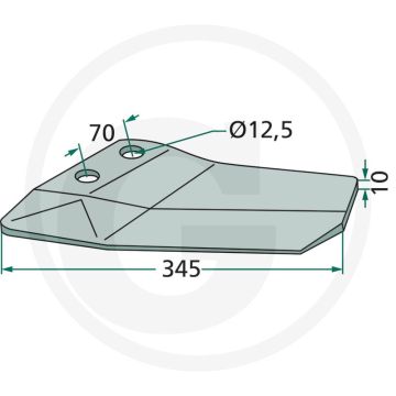 Ganzevoetbeitel links, onderzijde gecoat - fl 35 p gek, 345 x 10 mm