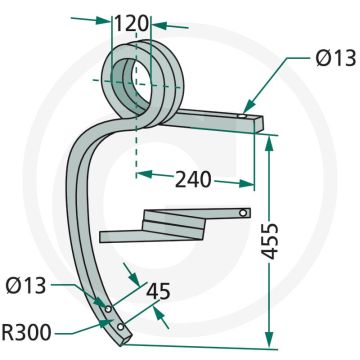 Poignée pour cultivateur à dents fixes gauche, torsadée - type : sandokan 25x25mm