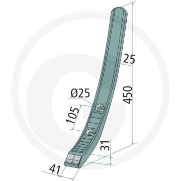 Heavy duty beitel, smal met hardgesoldeerde hardmetalen slijtplaat - type: synkro 25x41x450mm